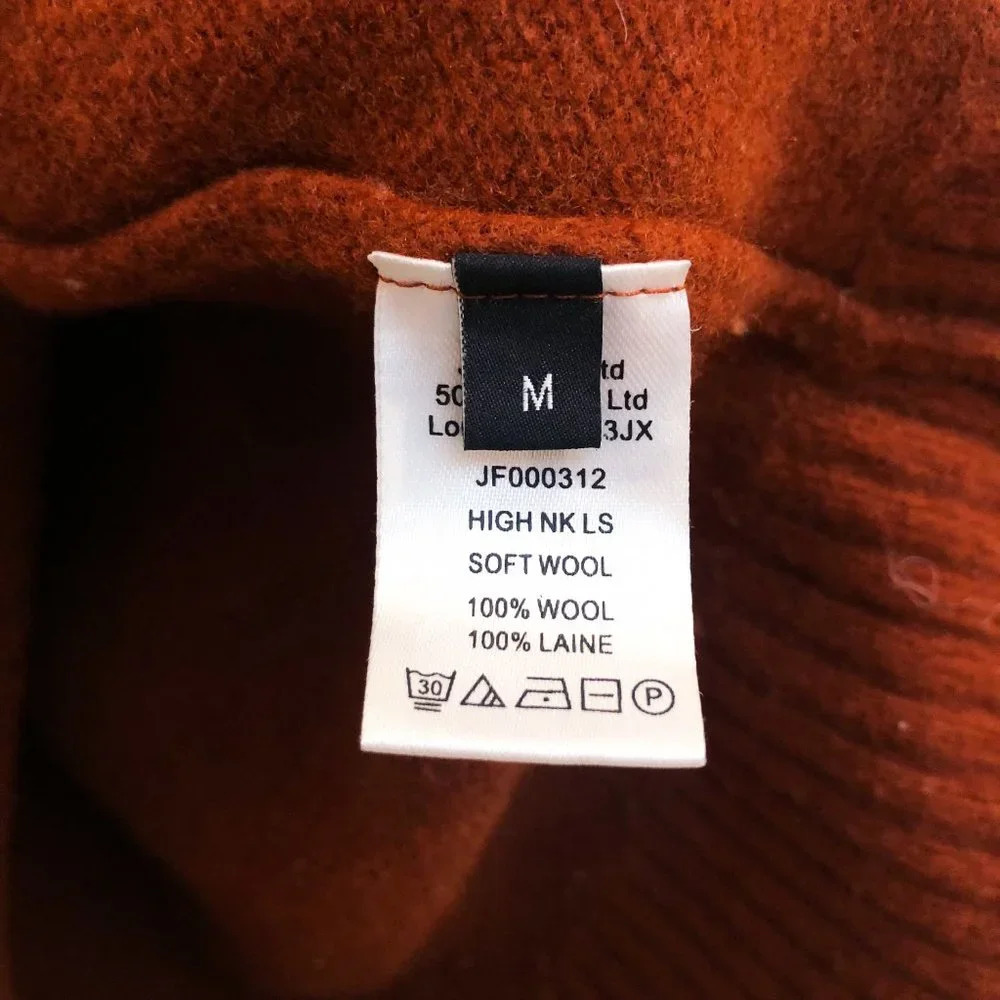 JOSEPH 100% Wool Tight Knit Turtleneck Orange Designer Pullover Sweater Medium - Picture 7 of 11